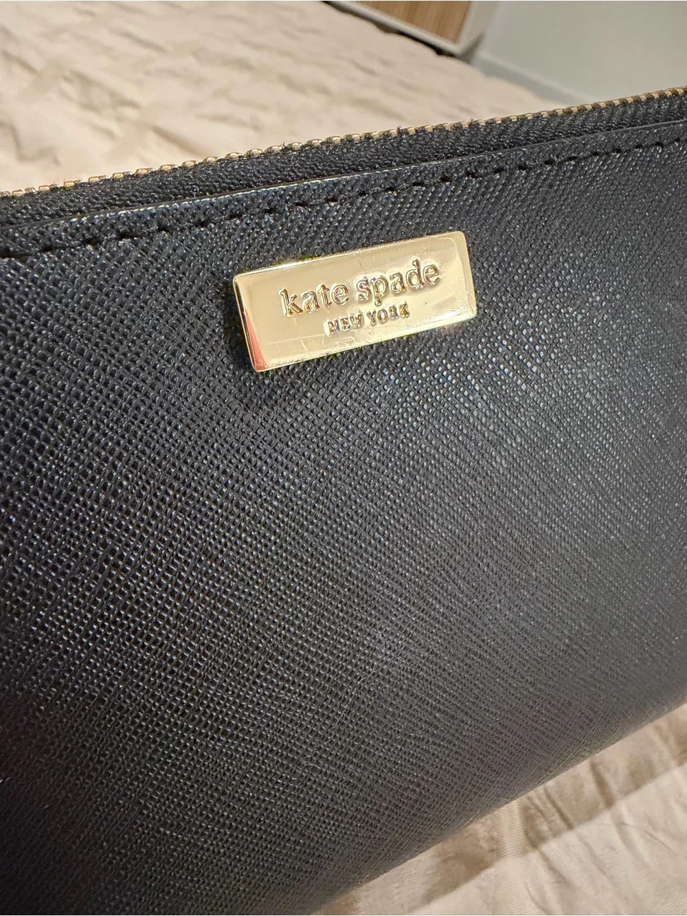 kate spade Black Zip Wallet with Gold Plaque